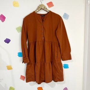 M Madewell Orange Flannel Button-Placket Tiered Mini Dress